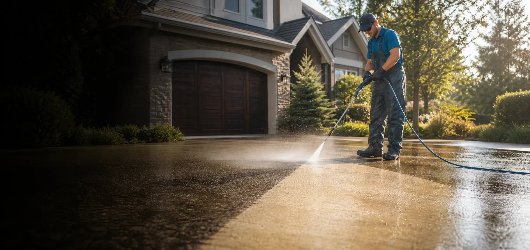 ClearView exterior-cleaning professional working on a driveway