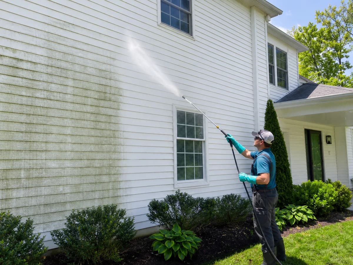 Vinyl siding soft-wash