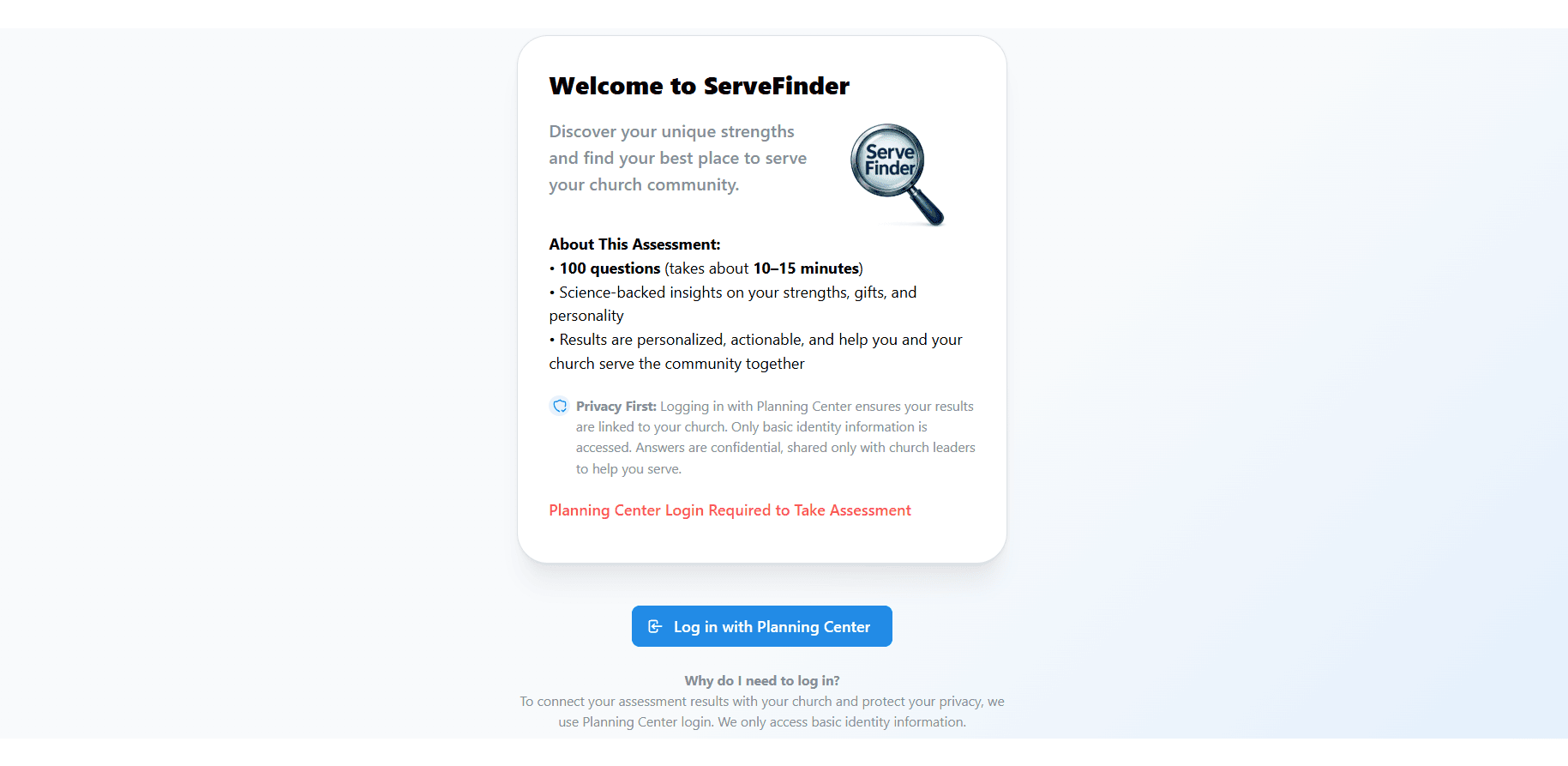 ServeFinder volunteer-matching assessment